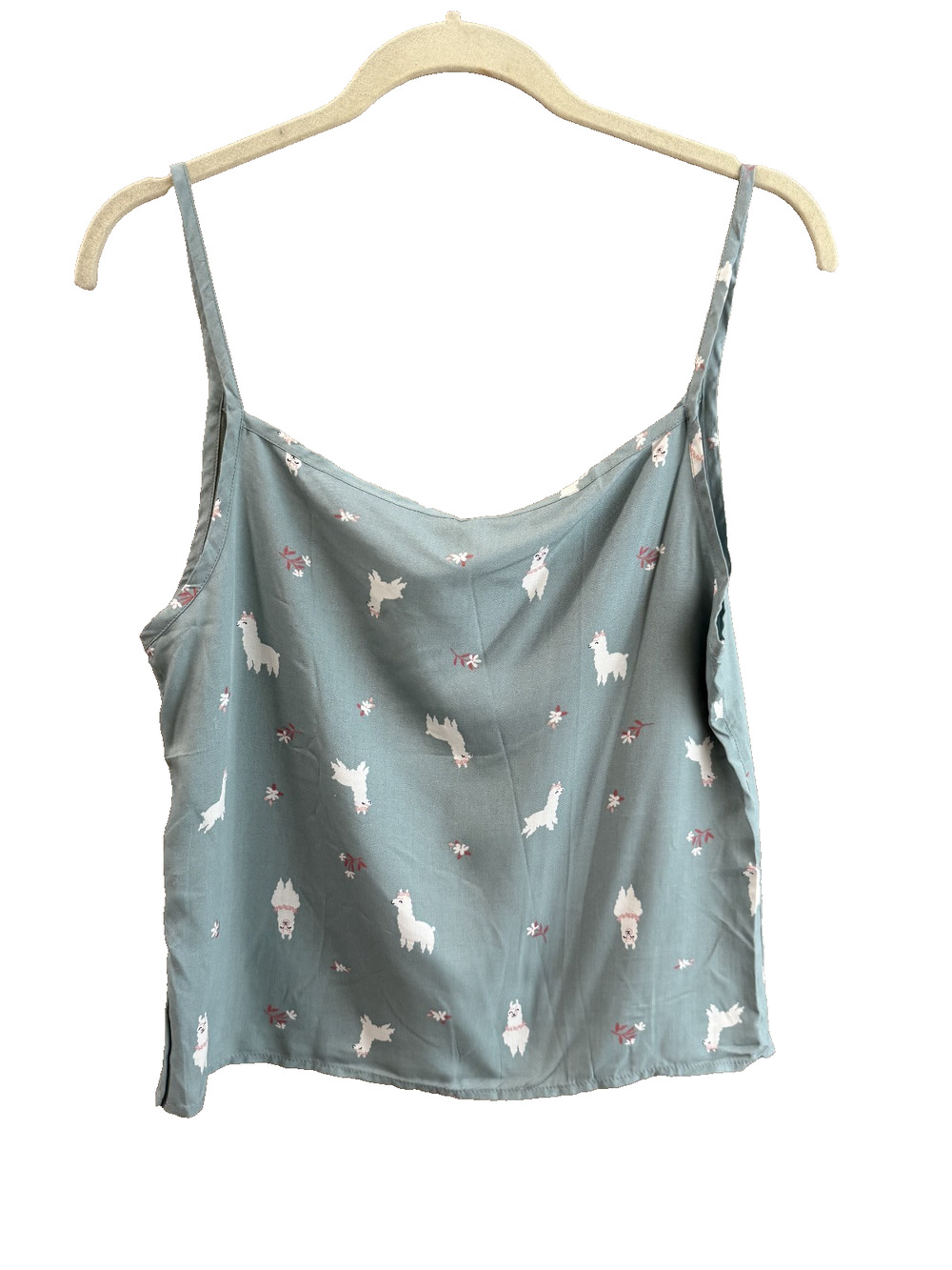 LLama Print Cropped Tank L Whimsical Lightweight Cottage Animals